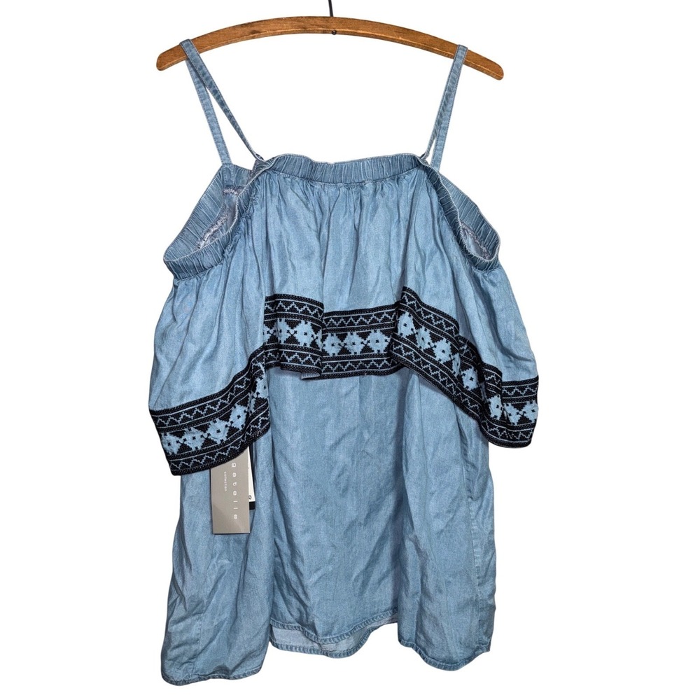 Bagatelle Collection Women‎ XL Cold Shoulder Ruffled Top Light Blue Lyocell Boho